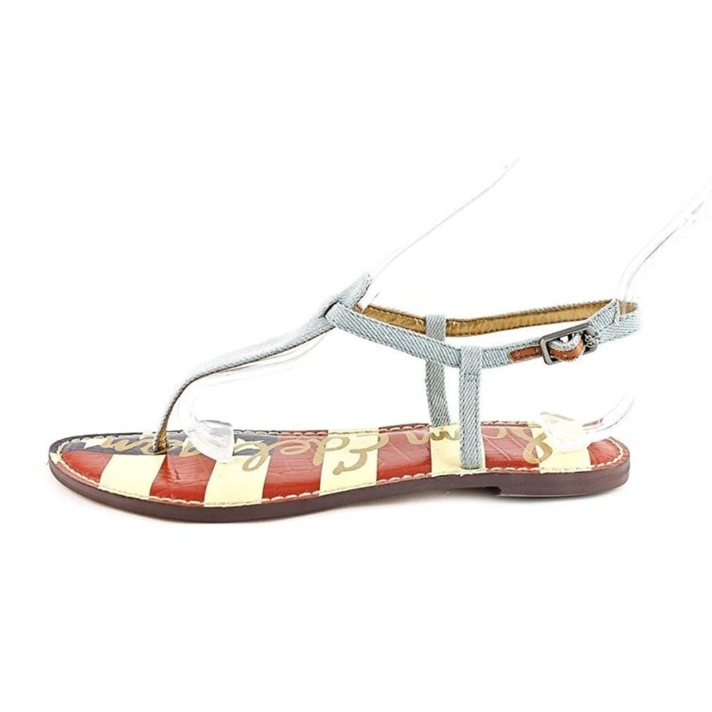 Sam Edelman Blue Strap Sandals with Red and Cream Striped Footbed
